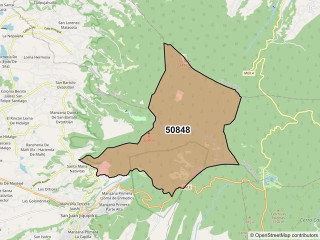 Mapa del código postal 50848, Jiquipilco, México