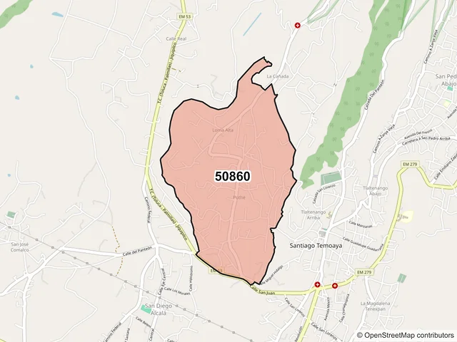 Mapa del código postal 50860, Temoaya, México
