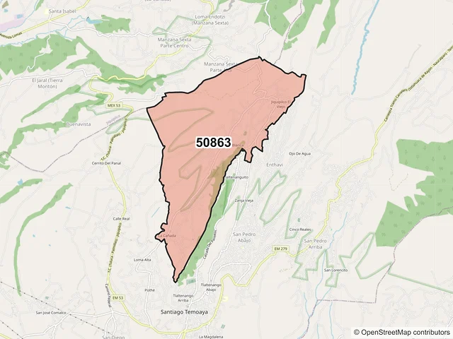 Mapa del código postal 50863, Temoaya, México