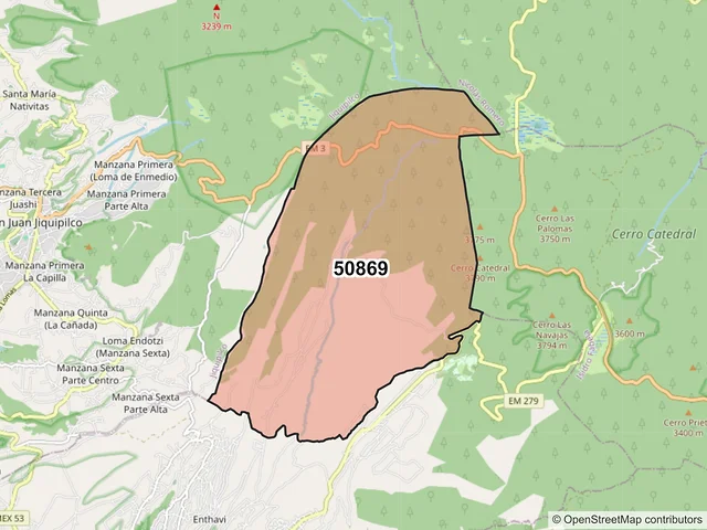 Mapa del código postal 50869, Temoaya, México