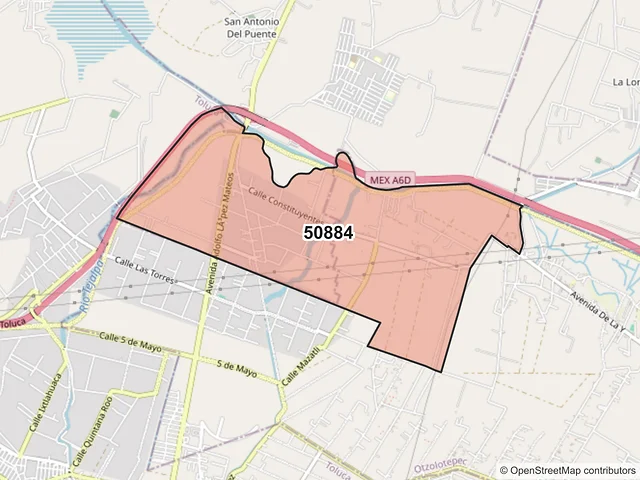 Mapa del código postal 50884, Temoaya, México