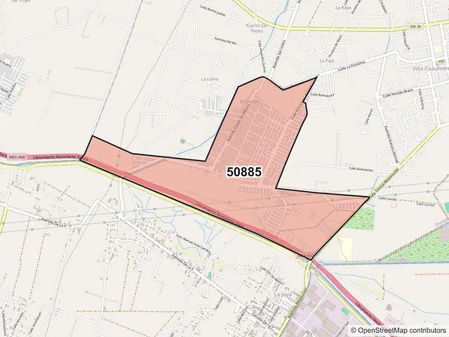 Mapa del código postal 50885, Temoaya, México
