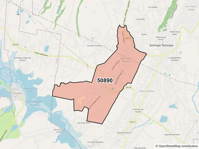 Mapa del código postal 50890, Temoaya, México
