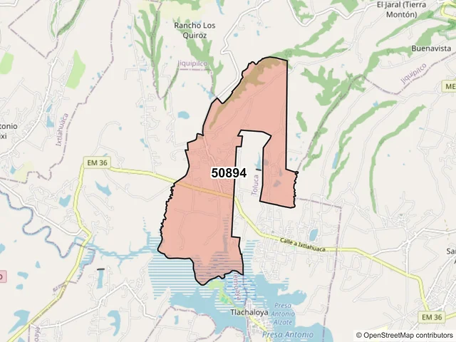 Mapa del código postal 50894, Temoaya, México
