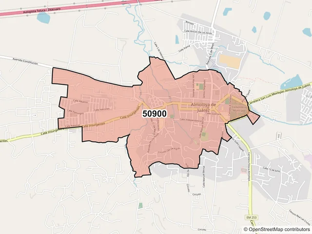 Mapa del código postal 50900, Almoloya de Juárez, México