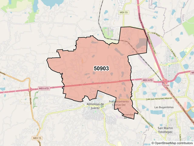 Mapa del código postal 50903, Almoloya de Juárez, México