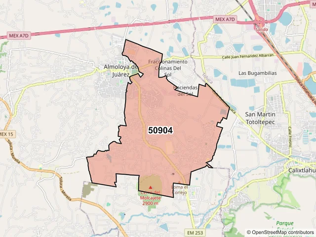 Mapa del código postal 50904, Almoloya de Juárez, México