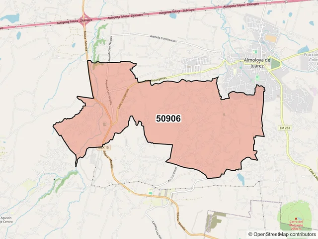 Mapa del código postal 50906, Almoloya de Juárez, México