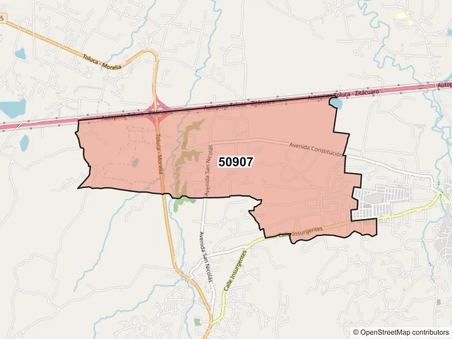 Mapa del código postal 50907, Almoloya de Juárez, México