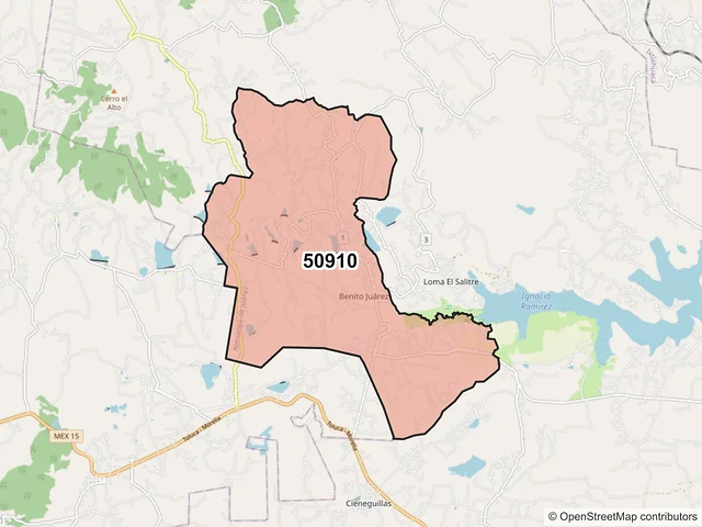 Mapa del código postal 50910, Almoloya de Juárez, México