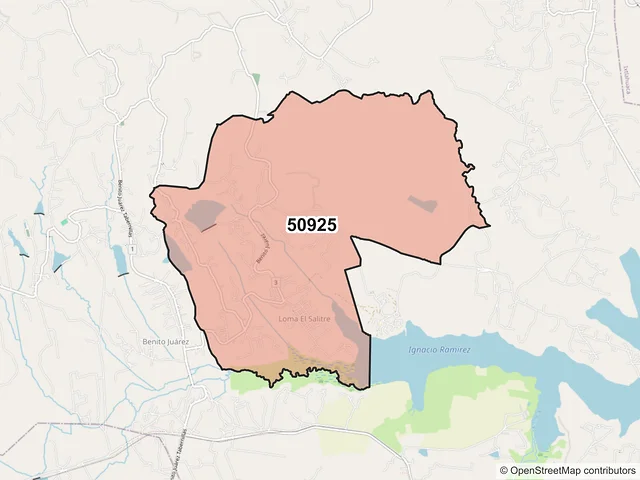 Mapa del código postal 50925, Almoloya de Juárez, México
