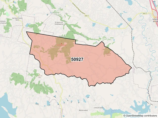 Mapa del código postal 50927, Almoloya de Juárez, México