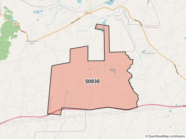 Mapa del código postal 50930, Almoloya de Juárez, México