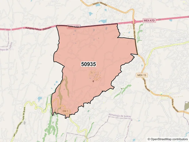 Mapa del código postal 50935, Almoloya de Juárez, México