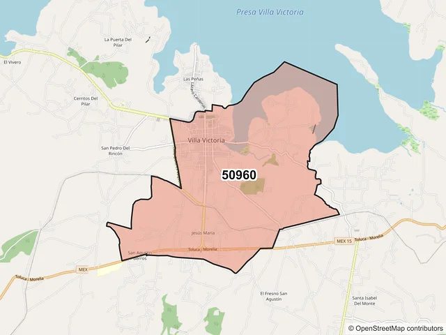 Mapa del código postal 50960, Villa Victoria, México