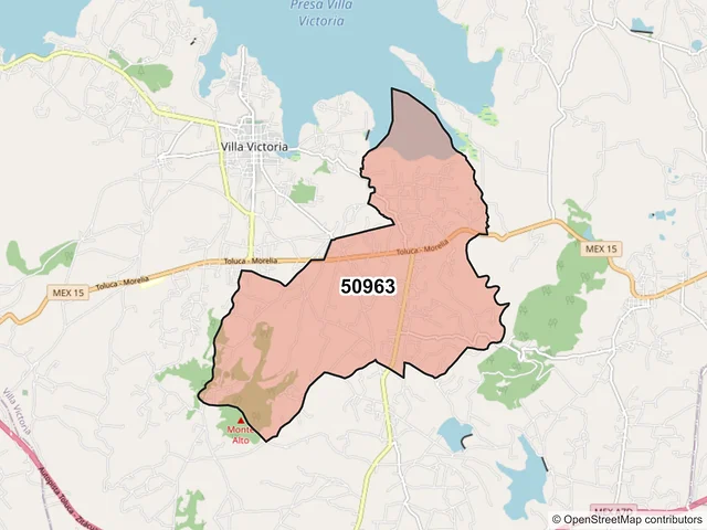 Mapa del código postal 50963, Villa Victoria, México