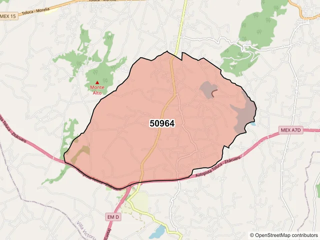 Mapa del código postal 50964, Villa Victoria, México