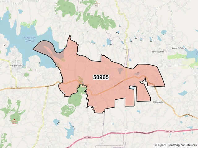 Mapa del código postal 50965, Villa Victoria, México
