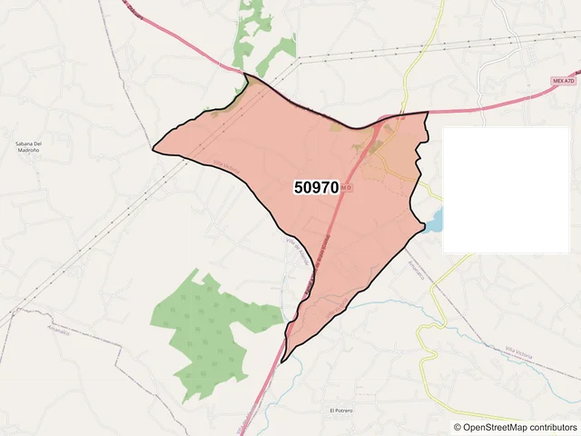 Mapa del código postal 50970, Villa Victoria, México