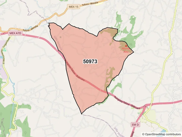 Mapa del código postal 50973, Villa Victoria, México