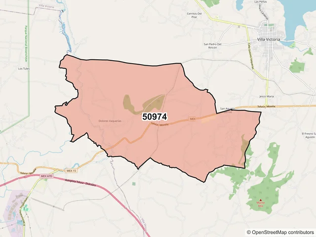 Mapa del código postal 50974, Villa Victoria, México
