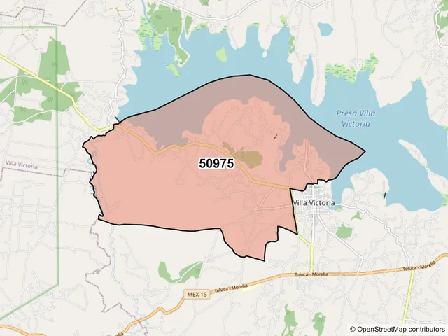 Mapa del código postal 50975, Villa Victoria, México