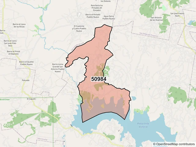 Mapa del código postal 50984, Villa Victoria, México
