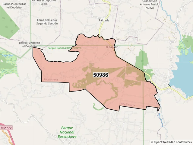 Mapa del código postal 50986, Villa Victoria, México