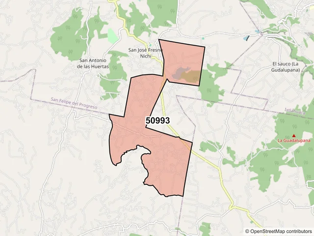 Mapa del código postal 50993, Villa Victoria, México