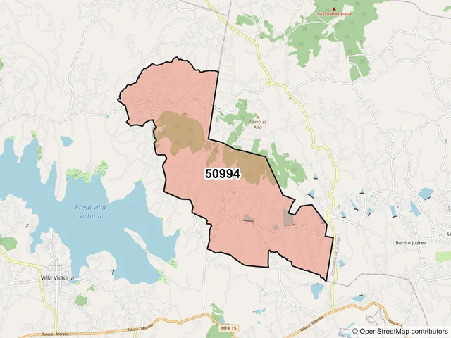 Mapa del código postal 50994, Villa Victoria, México