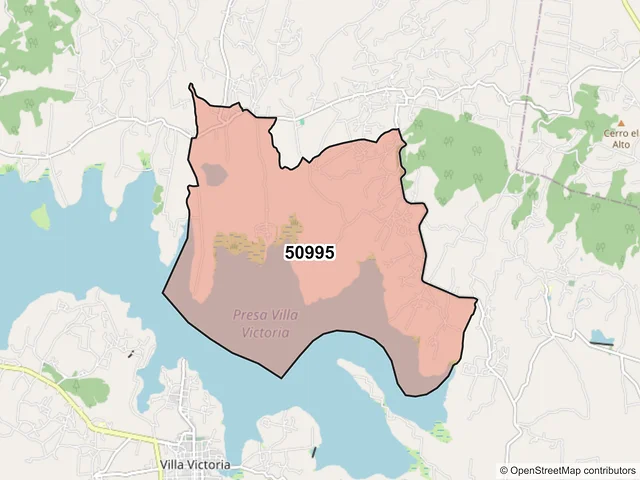 Mapa del código postal 50995, Villa Victoria, México