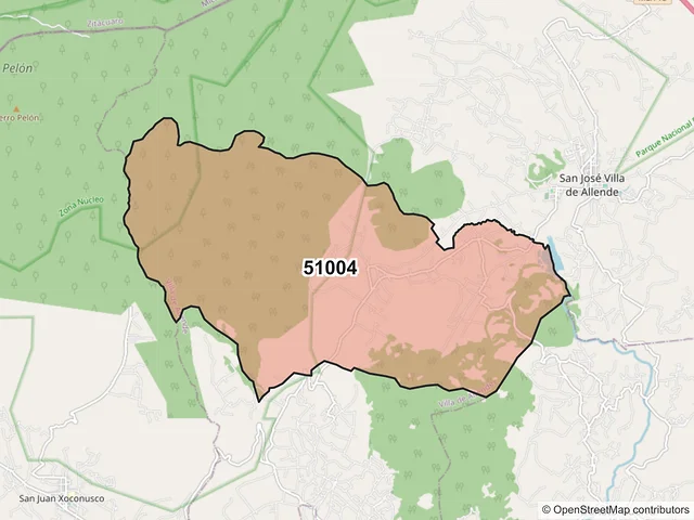 Mapa del código postal 51004, Villa de Allende, México