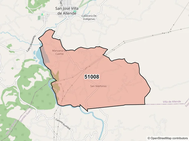 Mapa del código postal 51008, Villa de Allende, México