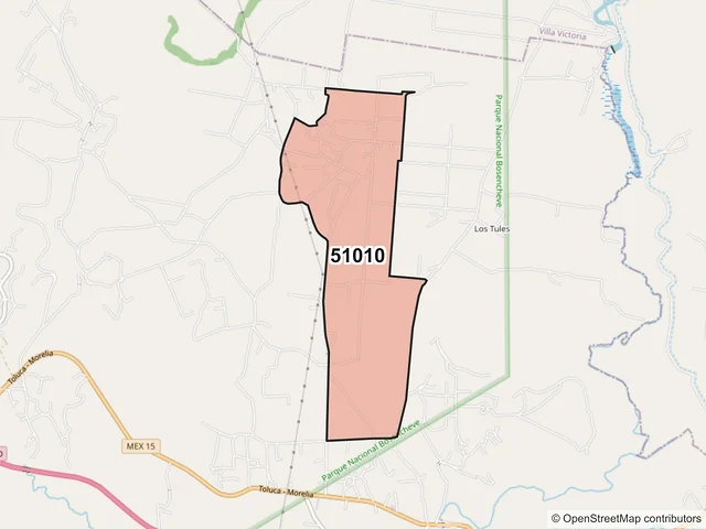 Mapa del código postal 51010, Villa de Allende, México