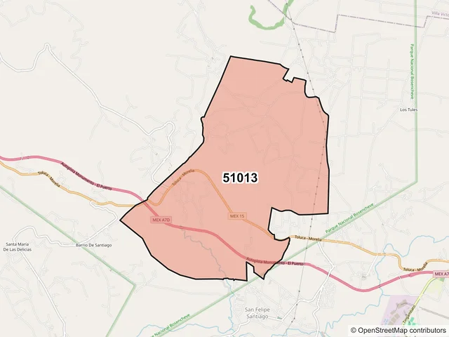 Mapa del código postal 51013, Villa de Allende, México