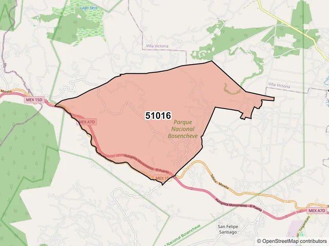 Mapa del código postal 51016, Villa de Allende, México