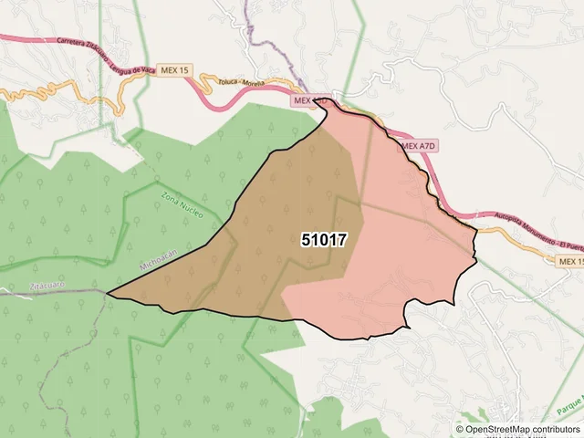 Mapa del código postal 51017, Villa de Allende, México