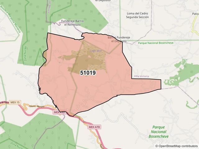 Mapa del código postal 51019, Villa de Allende, México