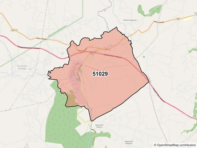 Mapa del código postal 51029, Villa de Allende, México