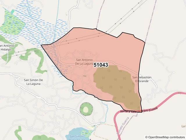 Mapa del código postal 51043, Donato Guerra, México