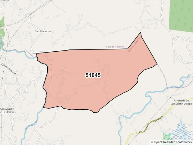 Mapa del código postal 51045, Donato Guerra, México