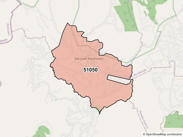 Mapa del código postal 51050, Donato Guerra, México