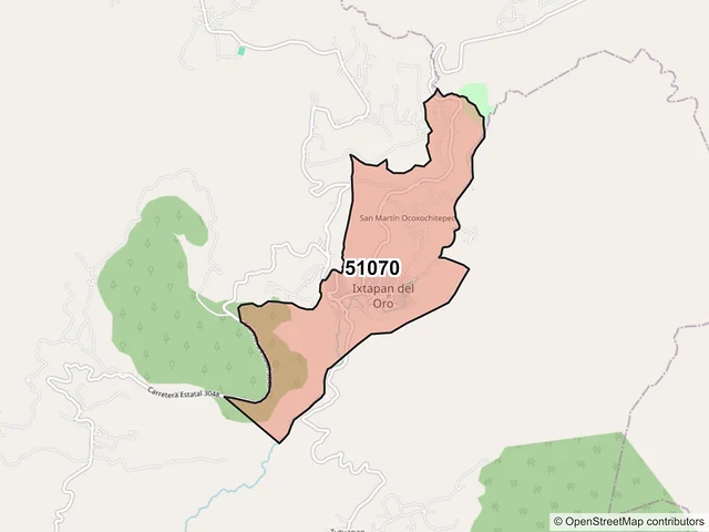 Mapa del código postal 51070, Ixtapan del Oro, México