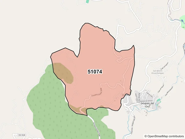 Mapa del código postal 51074, Ixtapan del Oro, México