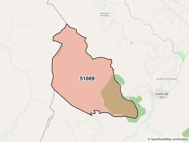Mapa del código postal 51089, Ixtapan del Oro, México