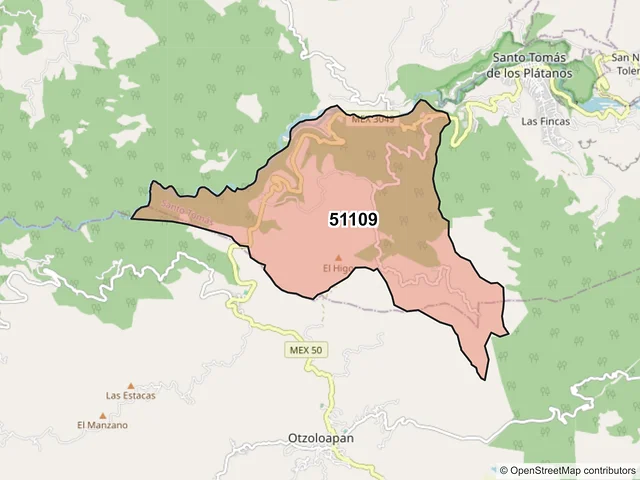 Mapa del código postal 51109, Santo Tomás, México