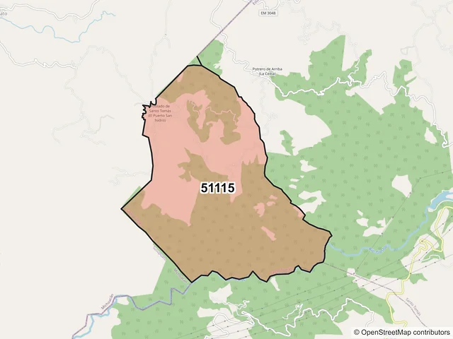 Mapa del código postal 51115, Santo Tomás, México