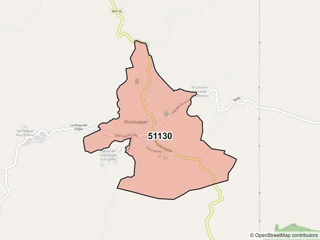 Mapa del código postal 51130, Otzoloapan, México