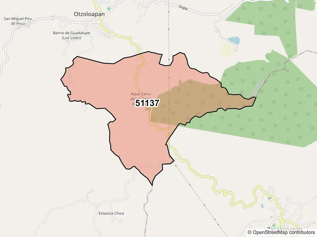Mapa del código postal 51137, Otzoloapan, México