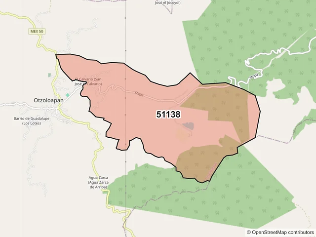 Mapa del código postal 51138, Otzoloapan, México
